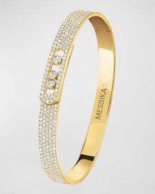Move Uno 18K Yellow Gold Diamond Pave Bangle Bracelet, Size Medium