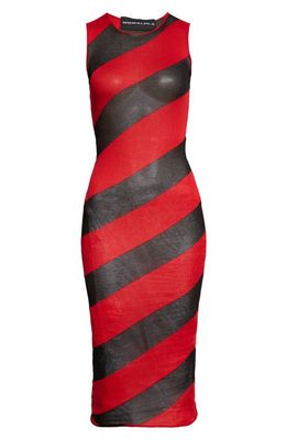MOWALOLA Bias Stripe Body-Con Midi Dress in Black/Red