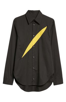MOWALOLA Insert Cotton Button-Up Shirt in Black
