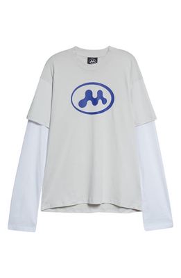 MOWALOLA Walkman Long Sleeve Cotton Graphic T-Shirt in Barely Blue/White