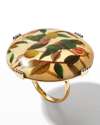 Moye Ring with Diamonds and Parrot Pattern, Size 7