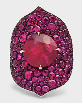 Mozambique Ruby Ring with Diamond and Ruby Pave, Size 6