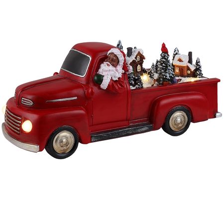 Mr. Christmas 11" Animated Nostalgic Red Truck - Black Santa