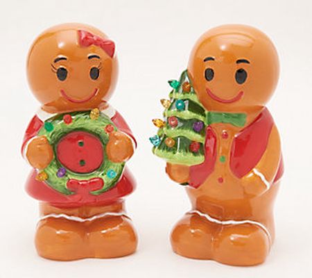 Mr. Christmas Set of 2 7 Illuminated CeramicGingerbread Duo