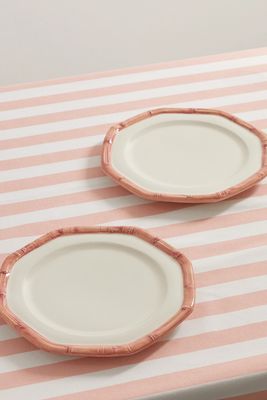 Mrs. Alice - Geometric Bamboo Set Of Two Ceramic Dinner Plates - Pink
