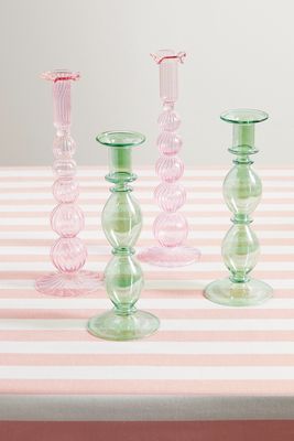 Mrs. Alice - Set Of Four Glass Candle Holders - Pink