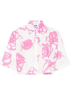 MSGM abstract-print cropped shirt - Pink