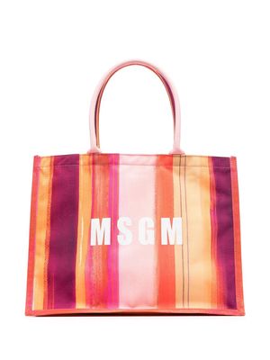MSGM all-over artist stripe print tote bag - Pink