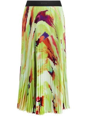 MSGM all-over graphic-print pleated skirt - Green