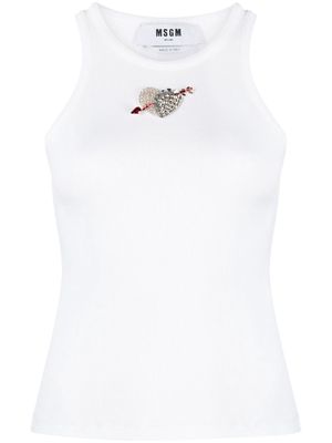 MSGM appliqué-detail stretch-cotton top - White