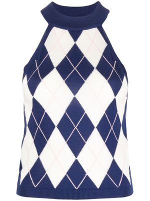 MSGM argyle check-pattern virgin wool top - Blue