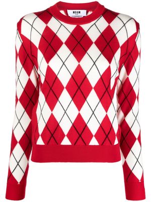 MSGM argyle intarsia-knit virgin wool jumper - Red