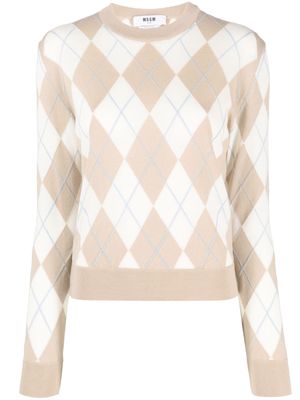 MSGM argyle intarsia-knit virgin wool jumper - White