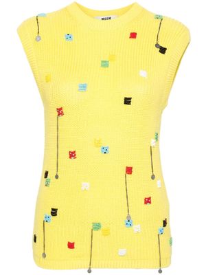 MSGM bead embellished chevron-knit top - Yellow