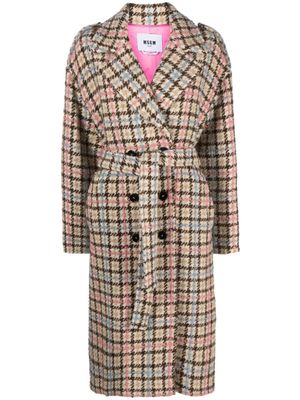 MSGM belted houndstooth double-breasted coat - Neutrals