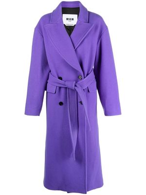 MSGM belted-waist midi coat - Purple