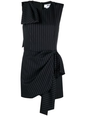 MSGM bow-detailed pinstriped-pattern dress - Blue