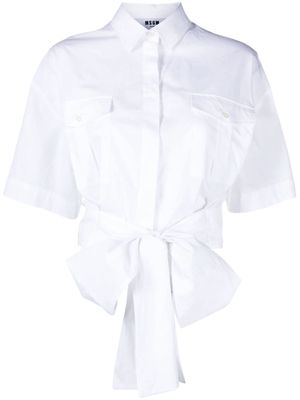 MSGM bow-fastening cropped cotton shirt - White