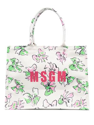 MSGM bow-print canvas tote bag - Neutrals