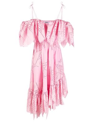 MSGM broderie-anglaise asymmetric midi dress - Pink