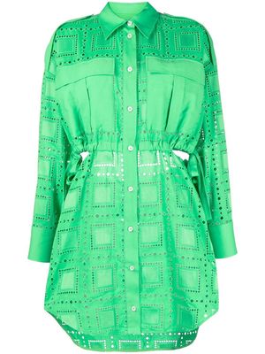 MSGM broderie-anglaise open back shirt dress - Green