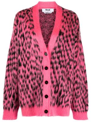 MSGM brushed-effect leopard-print cardigan - Pink