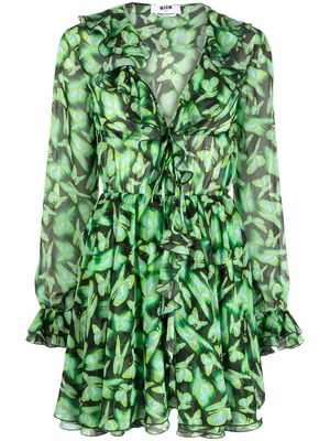 MSGM butterfly pattern mini dress - Green