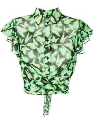 MSGM butterfly-print cropped shirt - Green