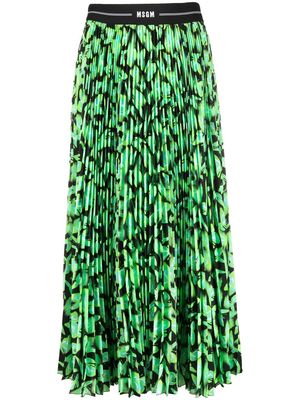 MSGM butterfly-print pleated midi skirt - Green