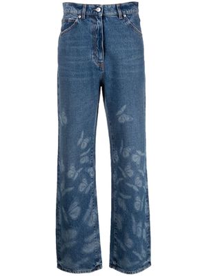 MSGM butterfly-print straight jeans - Blue