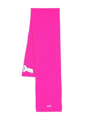 MSGM cable knit embroidered-logo scarf - Pink