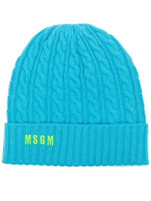 MSGM cable-knit logo-embroidered hat - Blue