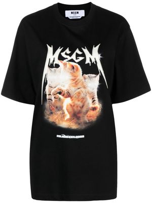 MSGM cats-print cotton T-shirt - Black