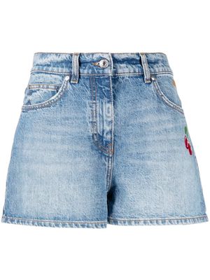 MSGM cherry-embroidery denim shorts - Blue