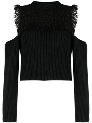 MSGM cold-shoulder tweed-panelling jumper - Black