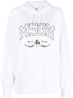 MSGM College logo-print relaxed hoodie - White