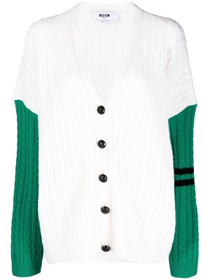 MSGM colour-block cable-knit cardigan - White