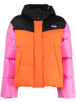 MSGM colour-block panel padded jacket - Orange