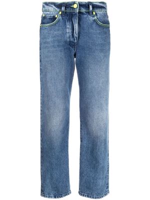 MSGM contrast-stitch cropped straight-leg jeans - Blue