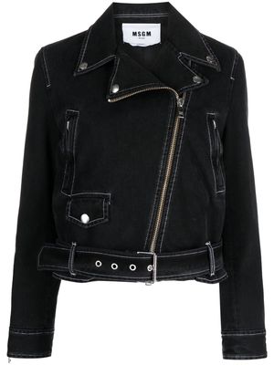 MSGM contrast-stitching denim biker jacket - Black