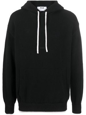 MSGM contrasting trim drawstring hoodie - Black