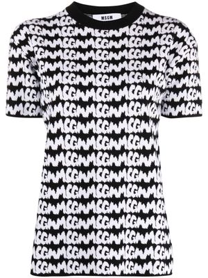 MSGM crew neck jacquard logo knitted T-shirt - Black