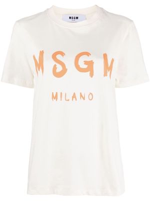 MSGM crew neck logo-print cotton T-shirt - Neutrals