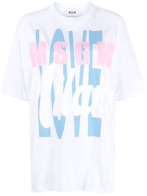 MSGM crew neck slogan-print cotton T-shirt - White