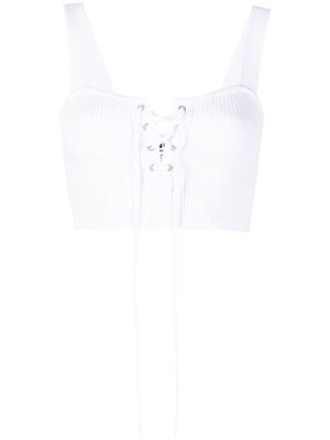 MSGM cropped lace-up top - White