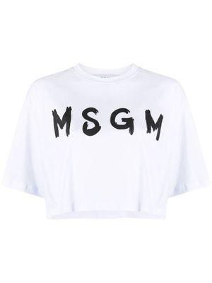 MSGM cropped logo-print cotton T-shirt - White