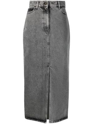 MSGM crystal-embellished denim midi skirt - Grey