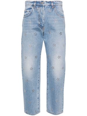 MSGM crystal-embellished mid-rise cropped jeans - Blue