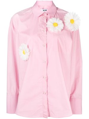 MSGM daisy-appliqué cotton shirt - Pink