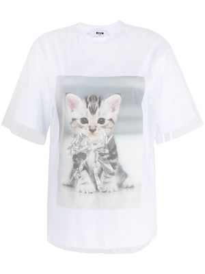 MSGM "Eat, sleep, cats, repeat" cotton T-shirt - White